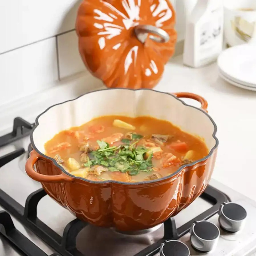 Pumpkin Enamel Cast Iron 25Cm Cookware Sets Mini Dutch Oven Belly Pot Set Enameled Stew Pot Soup Pot