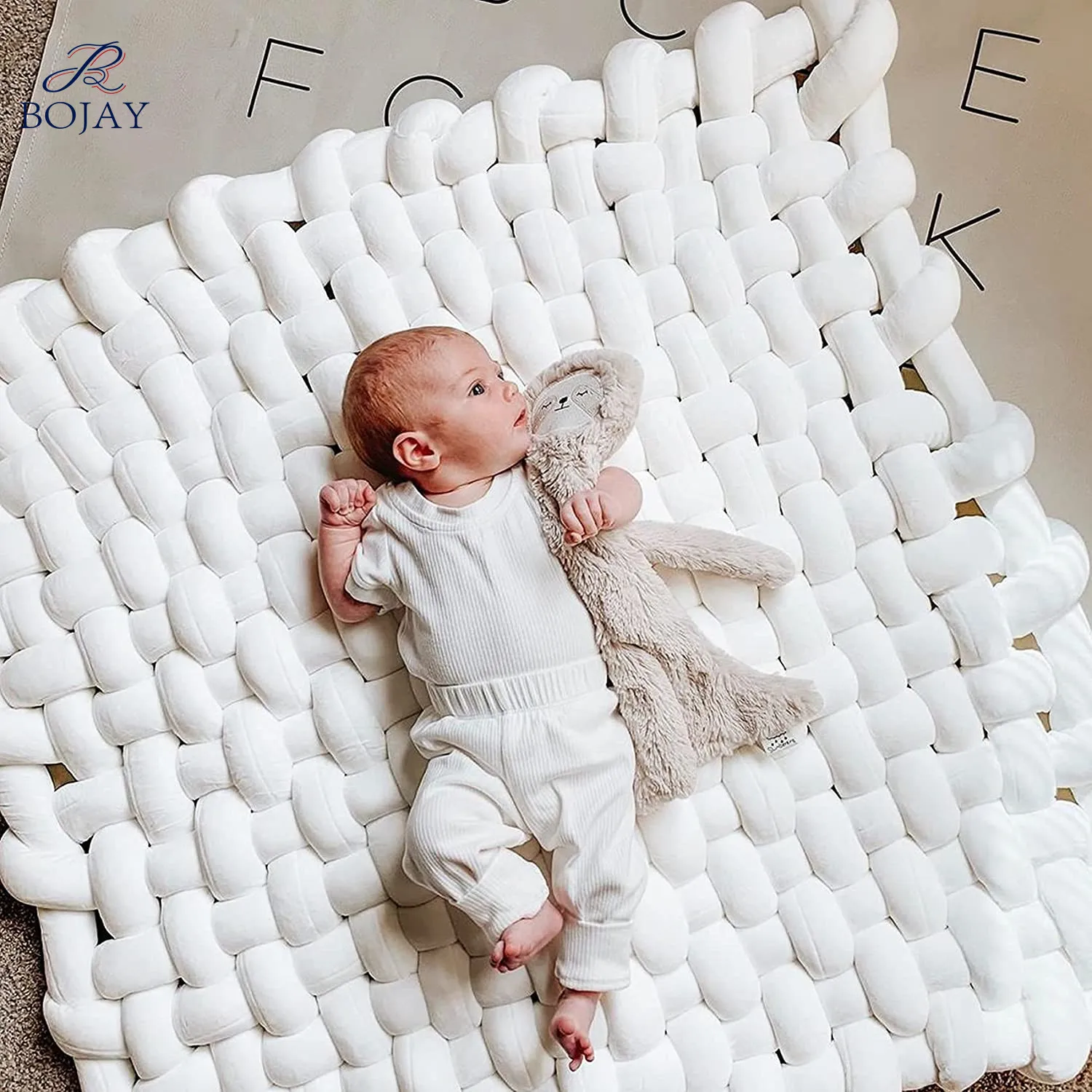 Knotted Braided Plush Mat Large Floor Pillows Baby Play Rug for Sleeping Playing Nursery Tummy Time Knot Floor Cushion Handmade