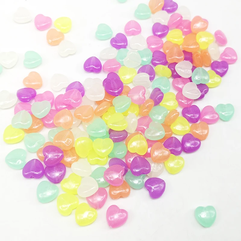 100pcs 10mm Acrylic Luminous Beads Mixed Color Acrylic heart Beads for DIY Jewelry Making Necklace Bracelet