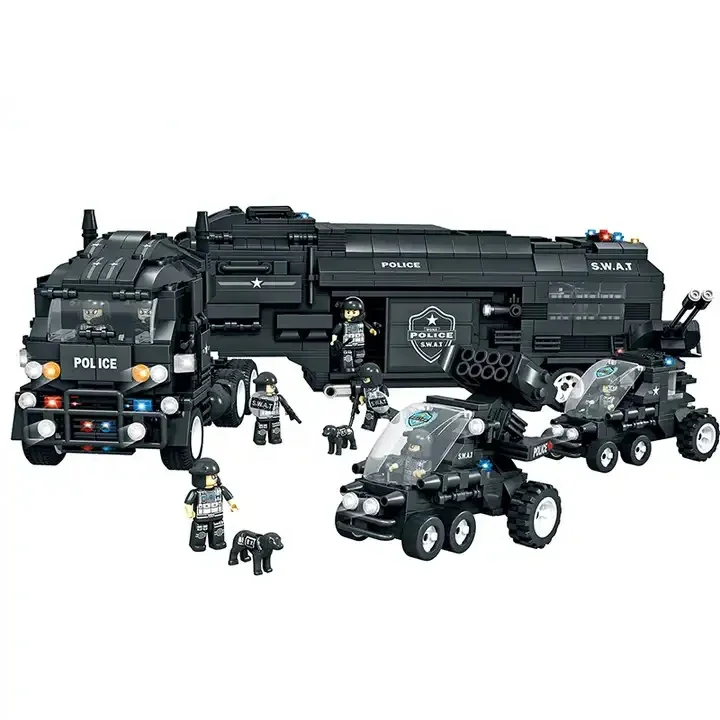 Hot Sale Puzzle 1413 Pcs Block Toys Military Series Cpc City Swat Corps Anti Riot Force Police Car Building Block Sets