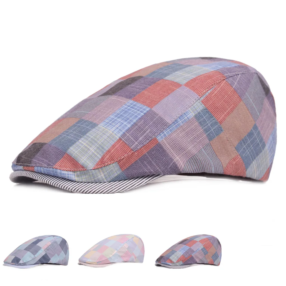 Factory Wholesale Ivy Beret Colored Plaid Ivy Cap With Visor Spring Summer Advance Cotton Ivy Hat