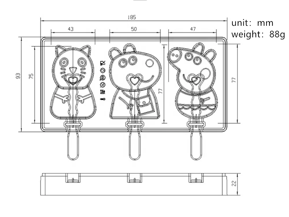 Pig Peppa 3D DIY Silicone Mold Nonstick Ice Cream Mold Food Grade Popsicle Mould for Baking Customized Supported