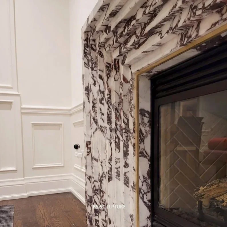 Luxury Italian Calacatta White Marble Freiplace Mantel Modern Sculpture