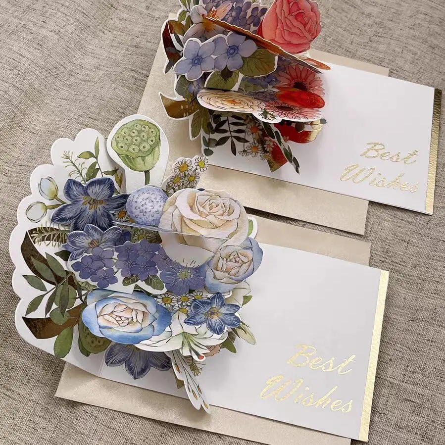 3D Greeting Card 4 packs Pop Up Paper Flower Card with Envelope Gifts for Birthday