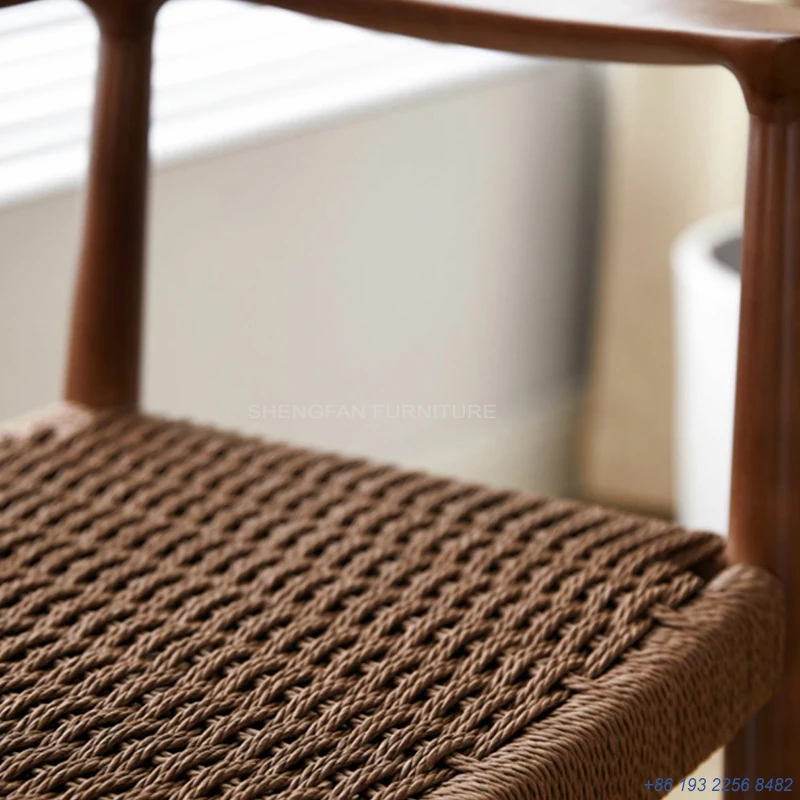 Household Furniture Cheap Walnut Rope Woven Dinging President Chair Wood Lounge Arm Chair Indoor For Events