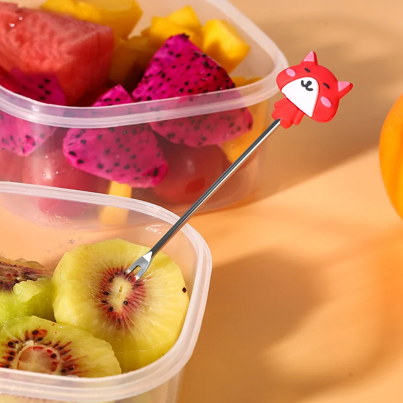 Creative Cartoon Fruit Fork Set 8pcs Cute Mini Stainless Steel Fruit Dessert Small Fork