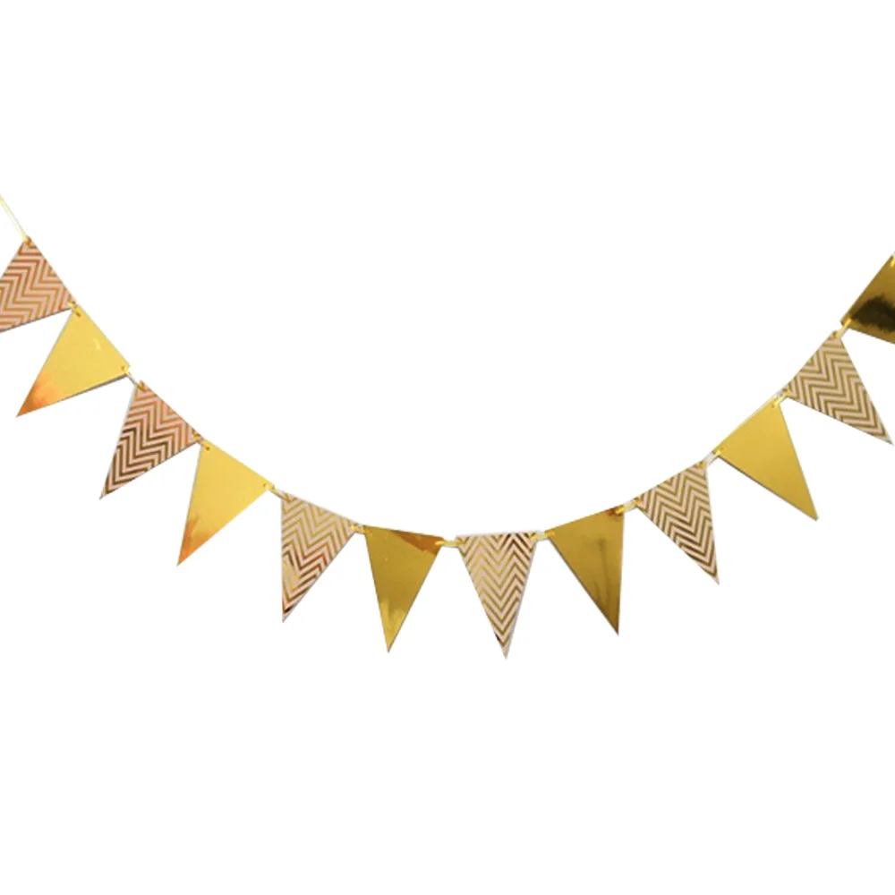 Rose Gold Silver Stamp Hanging Paper Triangle Bunting Pennant Flag Banner Garland for Birthday Bridal Baby Shower Wedding