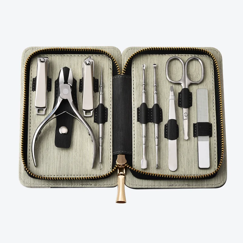 Manicure Pedicure set Stainless Steel Sharp Splash Proof Nail Clippers Set 9 in 1 Travel convenient Facial Grooming Kit