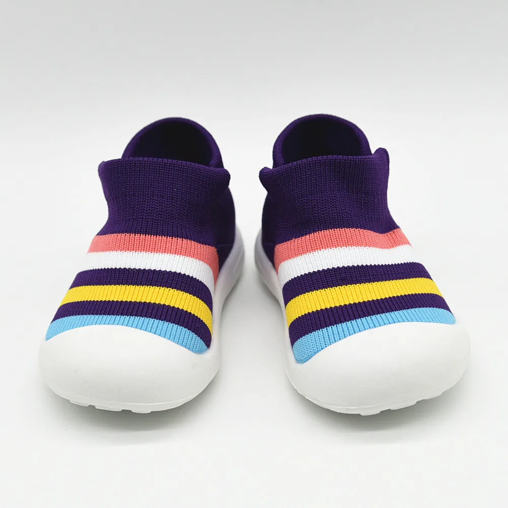 Детская обувь, вязаные кроссовки в полоску, повседневная детская обувь для мальчиков и девочек