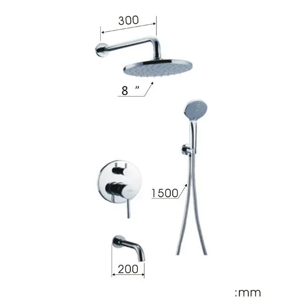 Hidden Fixed Bathroom Thermostatic Shower Head Handle Set Brass Chrome Finish Single Handle Rainfall Function Hot Cold Valve