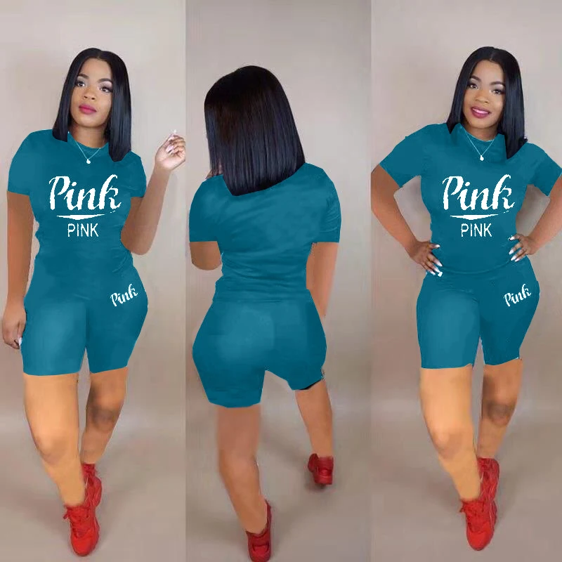 
S6207 Summer 2020 American and American hot style alphabet printing fashion leisure lady set of two pieces 