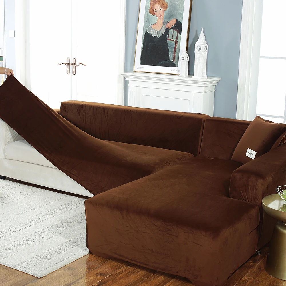 Living Room Sofa Stretchable Velvet Emerald Green Slip Covers for Sectional Sofa