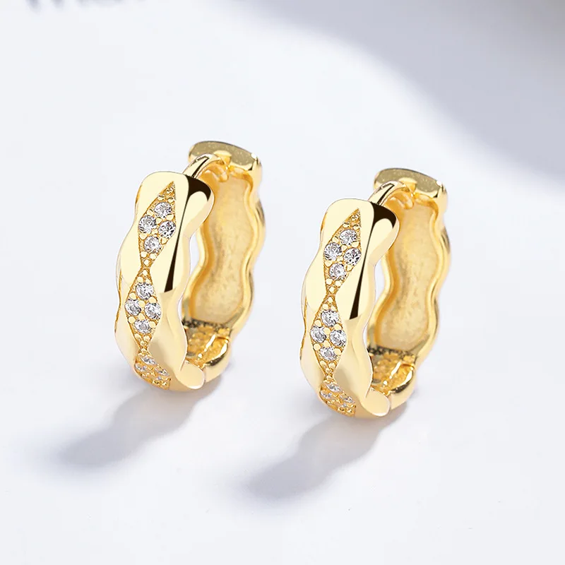 wholesale silver 925 earring women real 925 sterling silver charms small zircon silver hoop huggie earring jewelry women