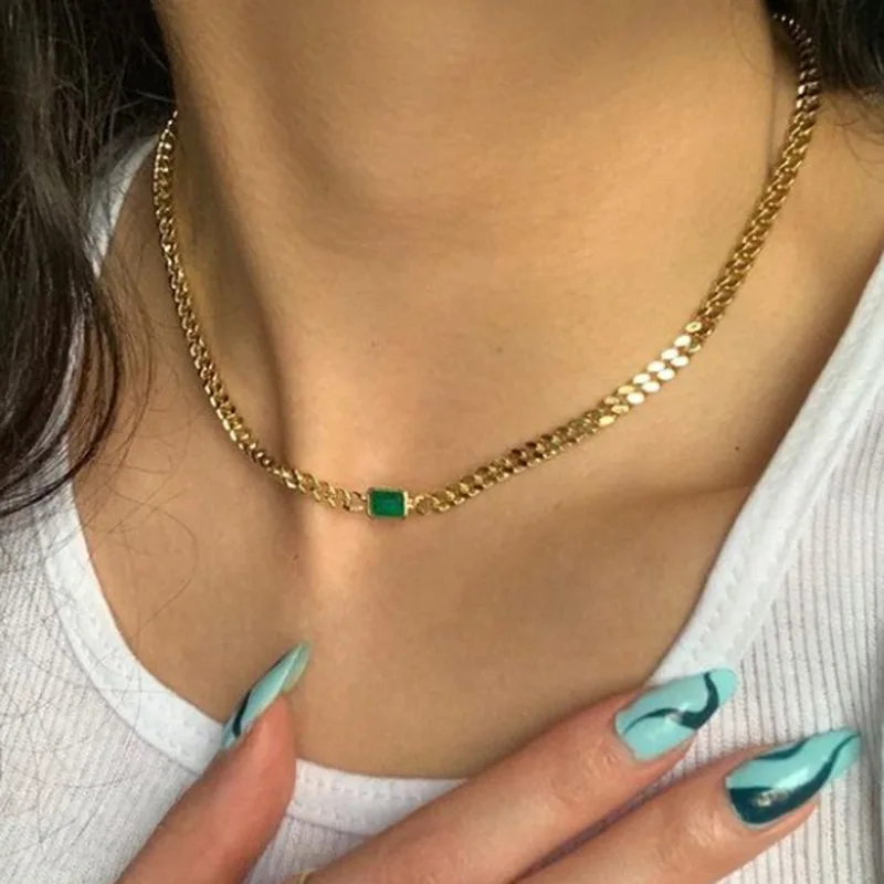 Bella Kinney Designer Gold Chain Necklace with Geometric Cubic Zirconia Charm for Women