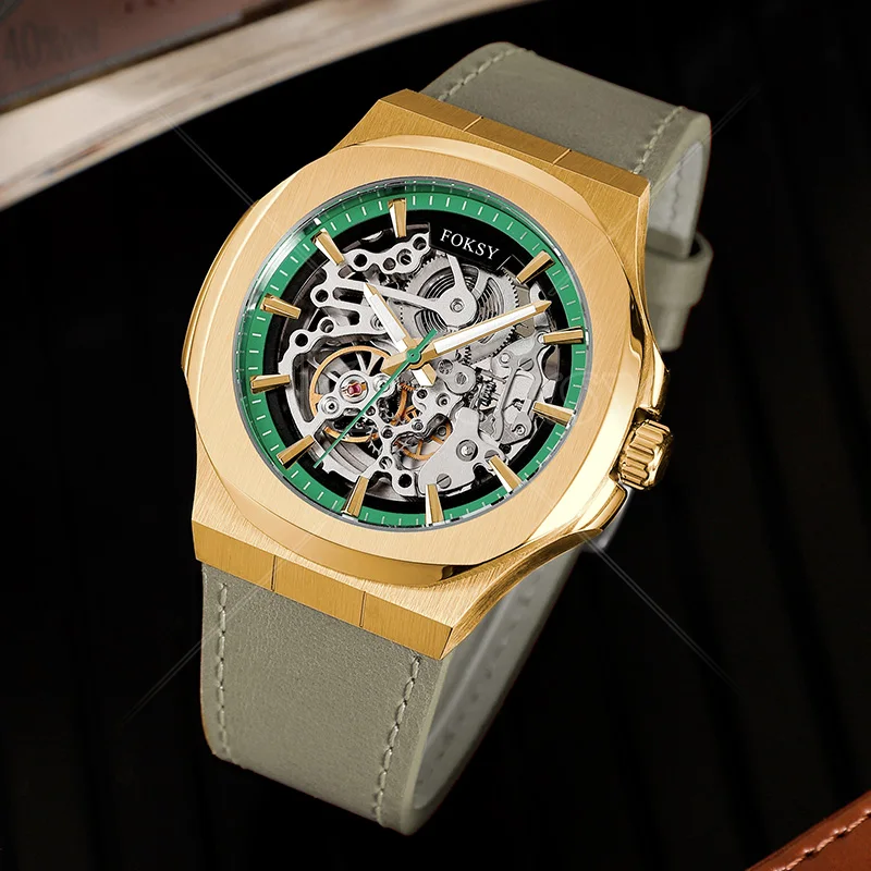 Private Label Waterproof Stainless Steel Luxury Custom Logo Leather Strap Mechanical Automatic Skeleton Men Watch for Men