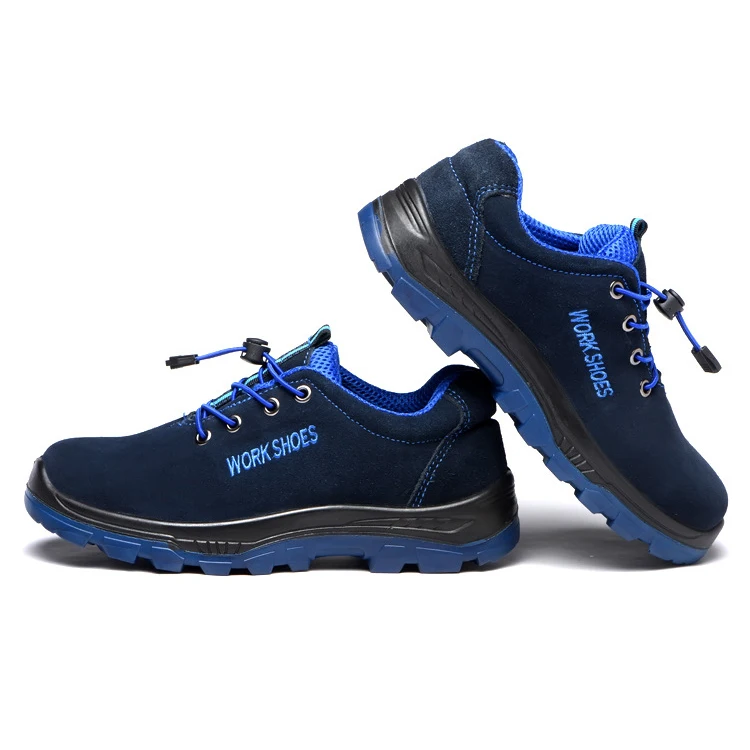 All Season Use Men Blue Suede Cow Leather Safety Shoes Steel Toe Puncture Resistant Work Shoes