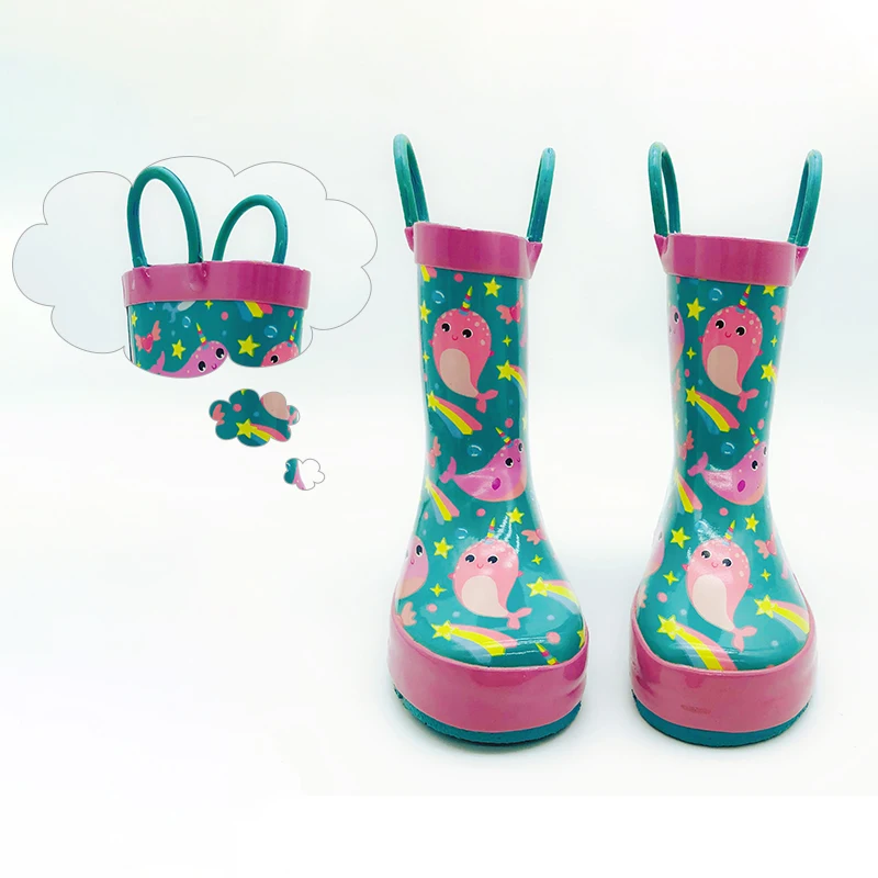 Wholesale Children Waterproof Dual-handles Rubber Kids Wellies Toddler Rain Gum Boots