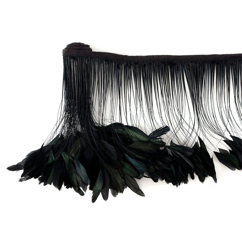 Wholesale Black Stripped Rooster Tail Feather Trims Fringe for Dress Lace Trimming