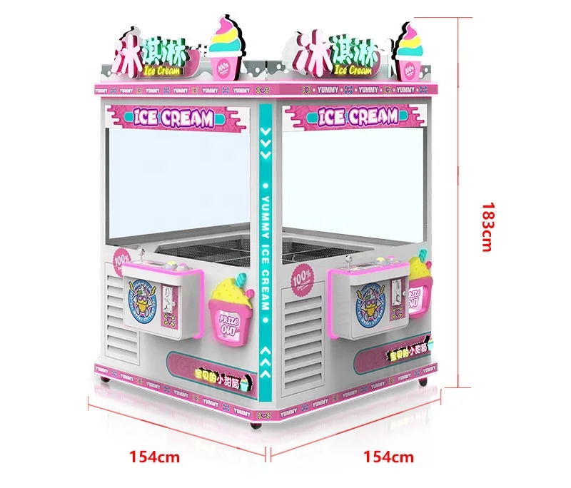Ice Cream Vending Machines Coin Operated 4 Players Ice Cream Crane Claw Machine Pink