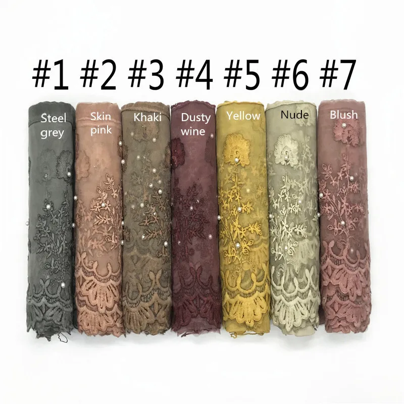 Fashion Luxury Lace Scarf Muslim Hijab Women Shawl Embroider Flower Foulard Pretty Hijabs Scarfs 180*80CM