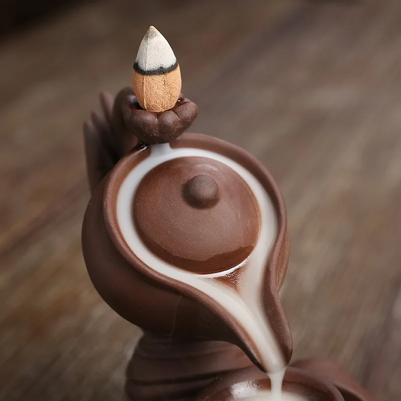 Creative Ceramic Buddha Hand Series Backflow Incense Burner Indoor Smoke Waterfall Incense Holder for teahouse, meditation