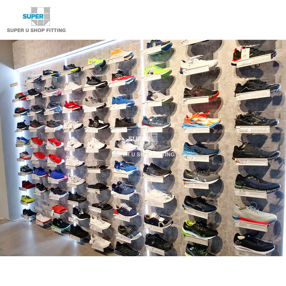 Commercial Shelves Display Shoes Store Design Sports Retail Custom Display Rack Marble Wall Mount Led Sneaker Fixtures for Shop
