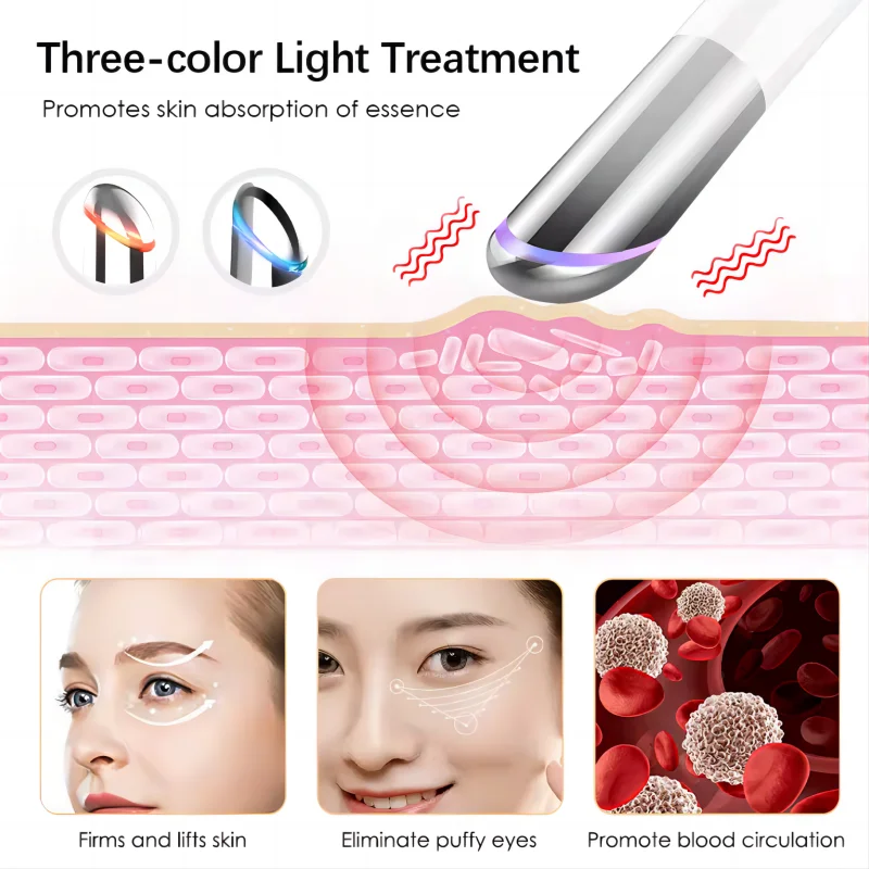 OEM  Heated Eye Facial Massager Red Light Therapy Wand for Dark Circles Puffiness Anti Aging Wrinkles Remover