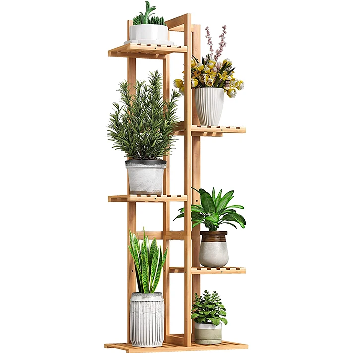 6 Potted Holder Corner Plant Shelf Flower Stands Tall Plant Shelf Bamboo Plant Stand For Indoor Outdoor