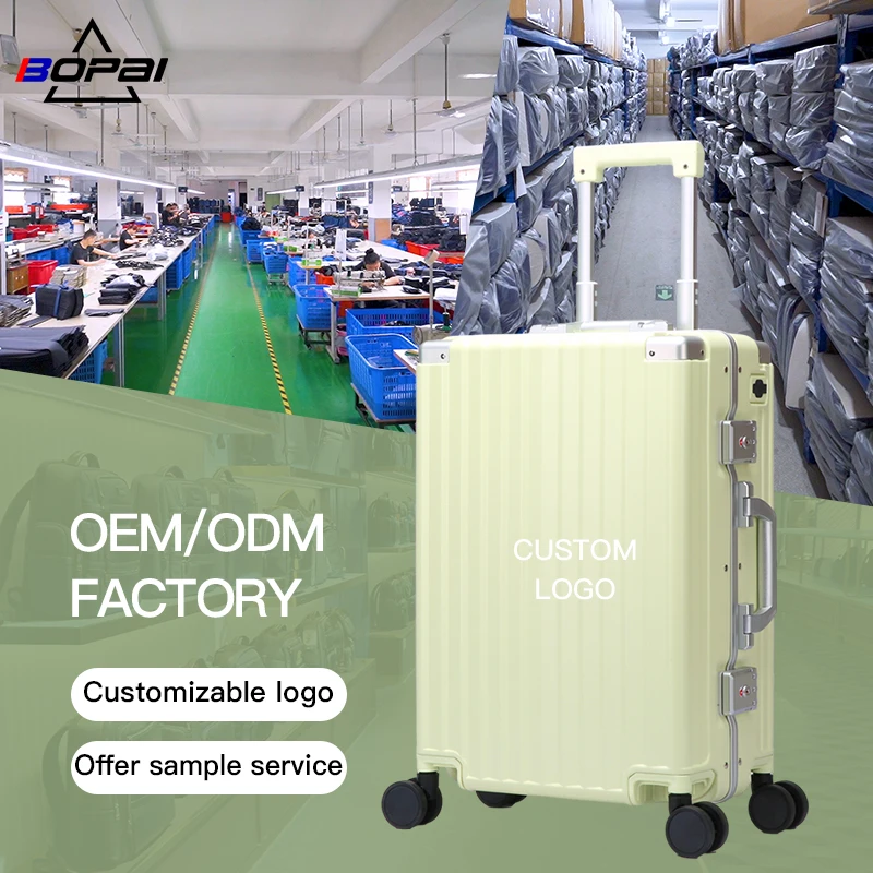 BOPAI custom logo 22 inch premium koffer usb charge tsa lock trolley lightweight aluminium frame travel bag pc luggage suitcase
