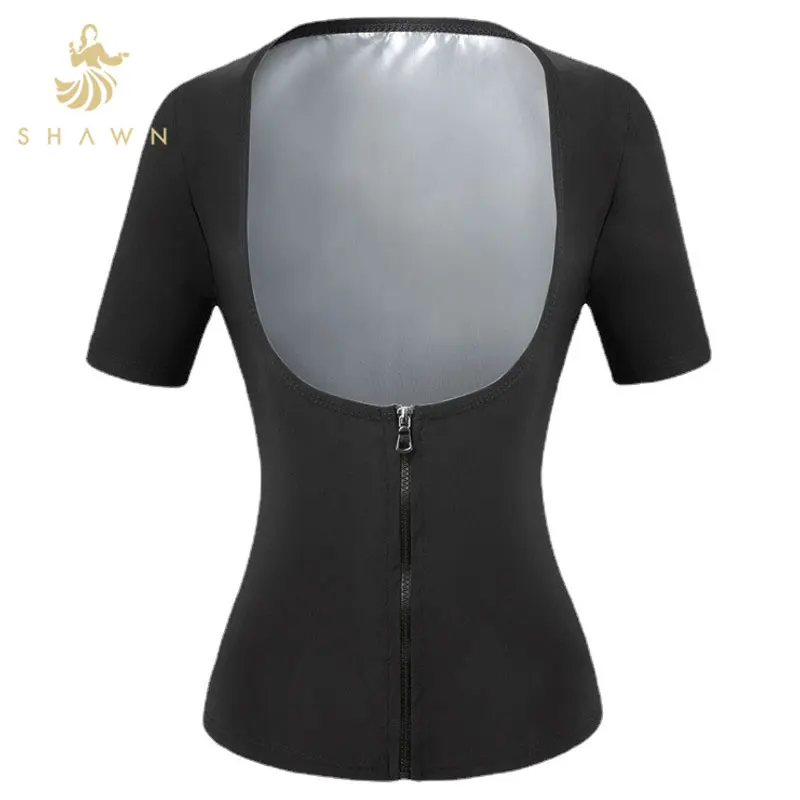Black Body Slimming Fitness Heat Shaper Vest Fat Burning Sweat Suit Court Vest Zipper Support Chest Sauna Suit For Women