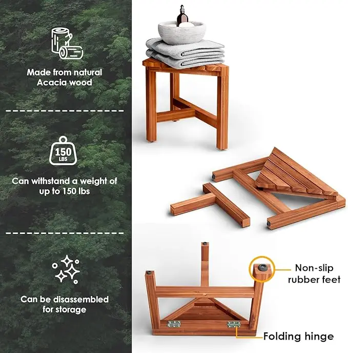 High Quality Shaving Legs Wooden Shower Foot Rest Small Shower Corner Stool Seat for Inside Shower