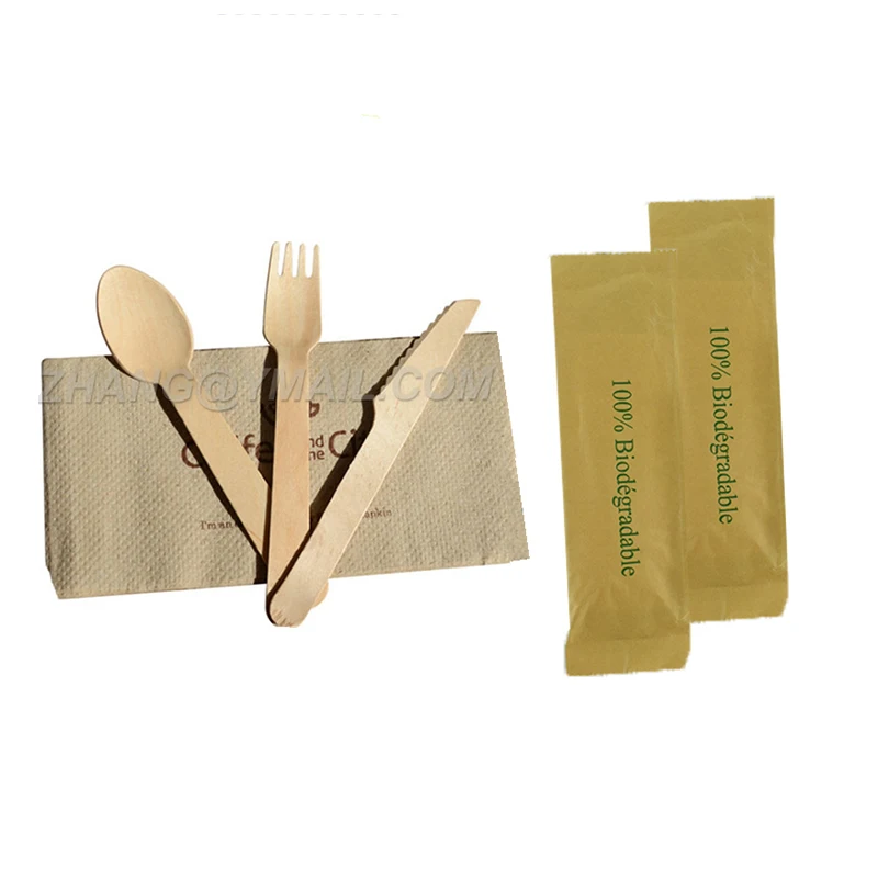 100%Natural Mini Fruit  Bread Pizza Takeout Cutlery Set Wooden Disposable Spoon Knife Fork