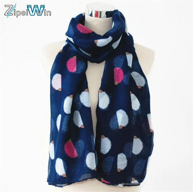 Модный женский шарф из полиэстера с принтом ежа