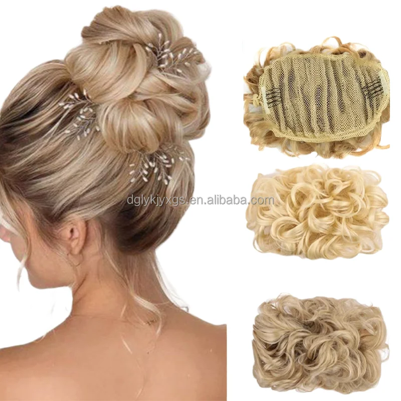 Bride Messy Big Hair Bun Curly Chignon Drawstring Ponytails Extension Synthetic Natural Hair ponytail extension for women hair