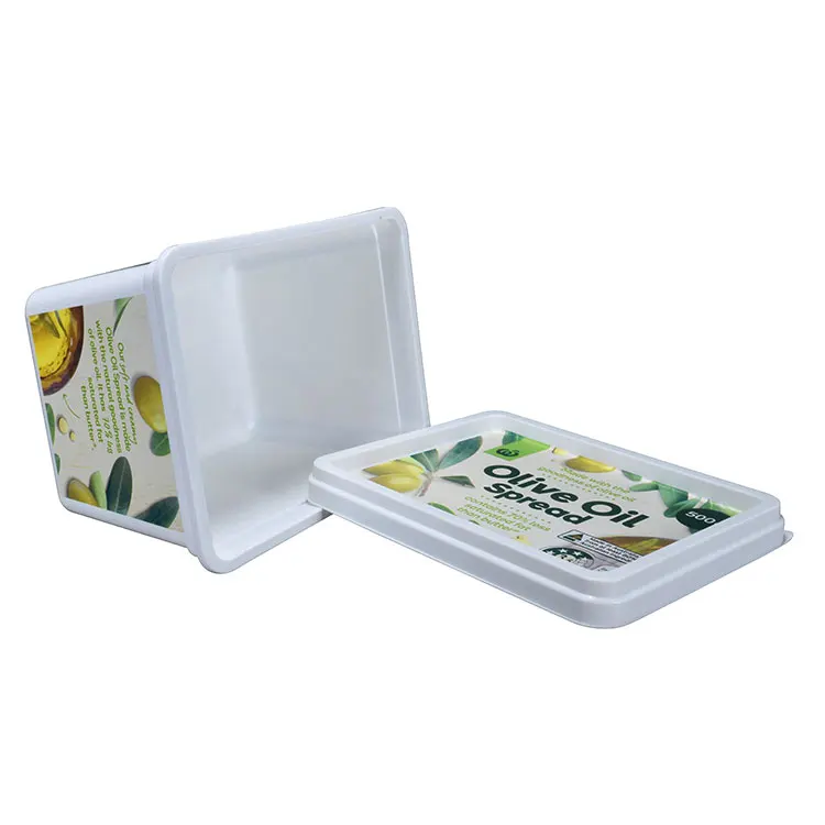 Wholesale IML disposable eco friendly custom 250g 500g rectangle margarine packaging  with lid