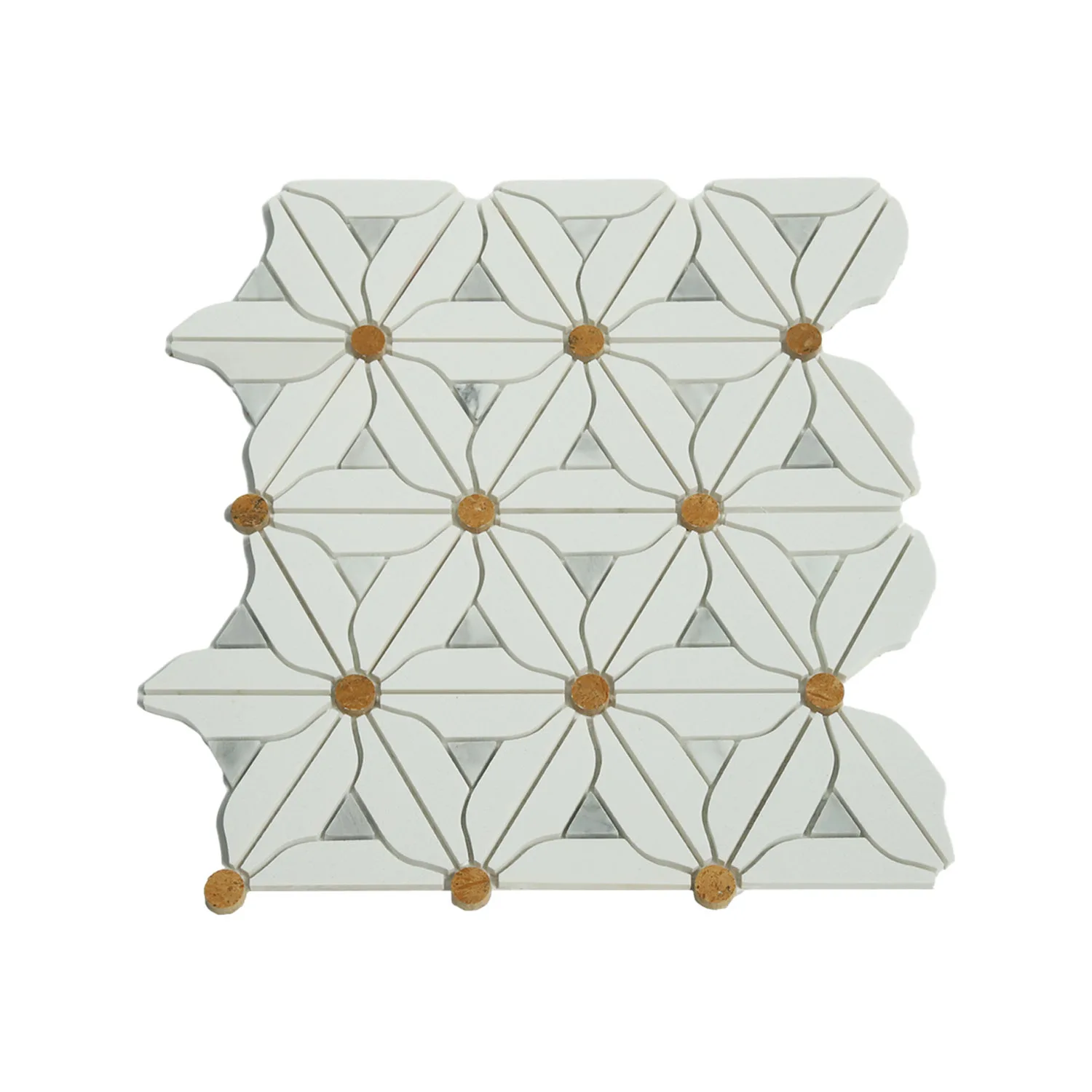 JK Factory wholesale 3d white carrara triangle mosaic dolomite white marble tile mix brass tile