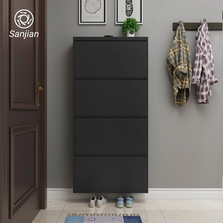 Sanjian Home furniture 4 layer shoes storage cabinet rack steel rotating shoe rack iron shoe cabinet