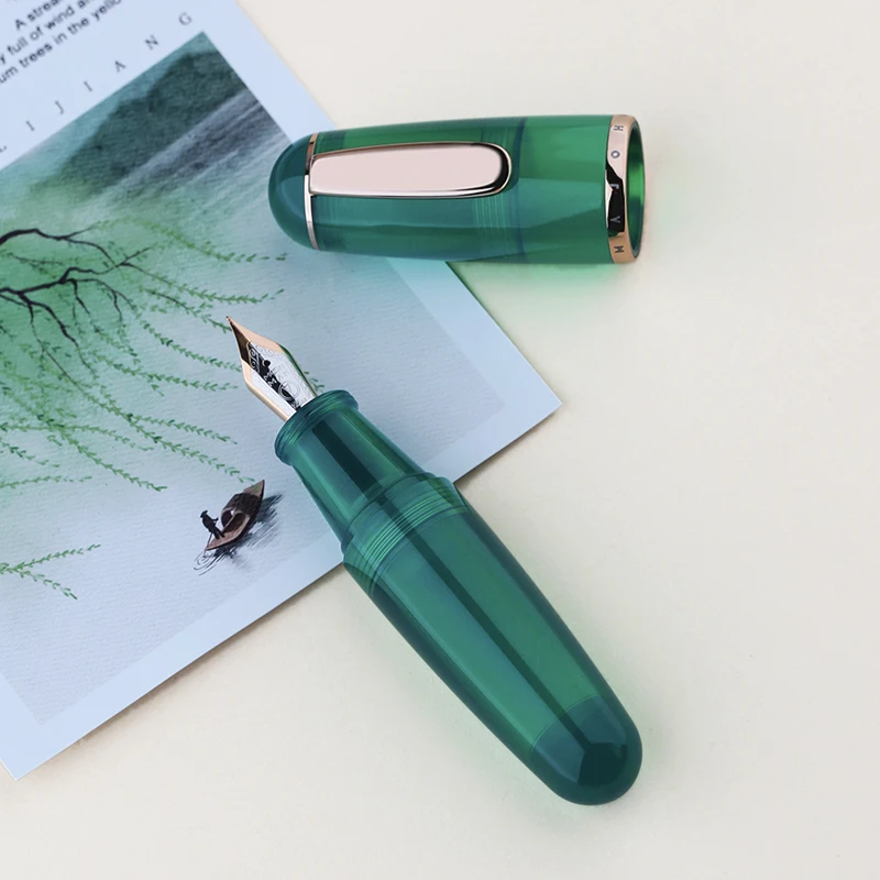 MAJOHN Q1 fountain pen transparent resin pen barrel storage ink big bright tip adult student fountain pen made in China