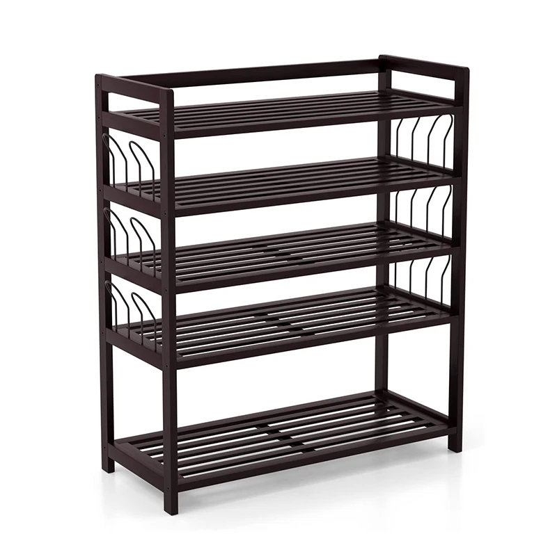 Amazing Hot Sale Fashion Wood and Metal 5-Tiers Shelf  Black Custom Furniture Wrought Iron Shoes Rack