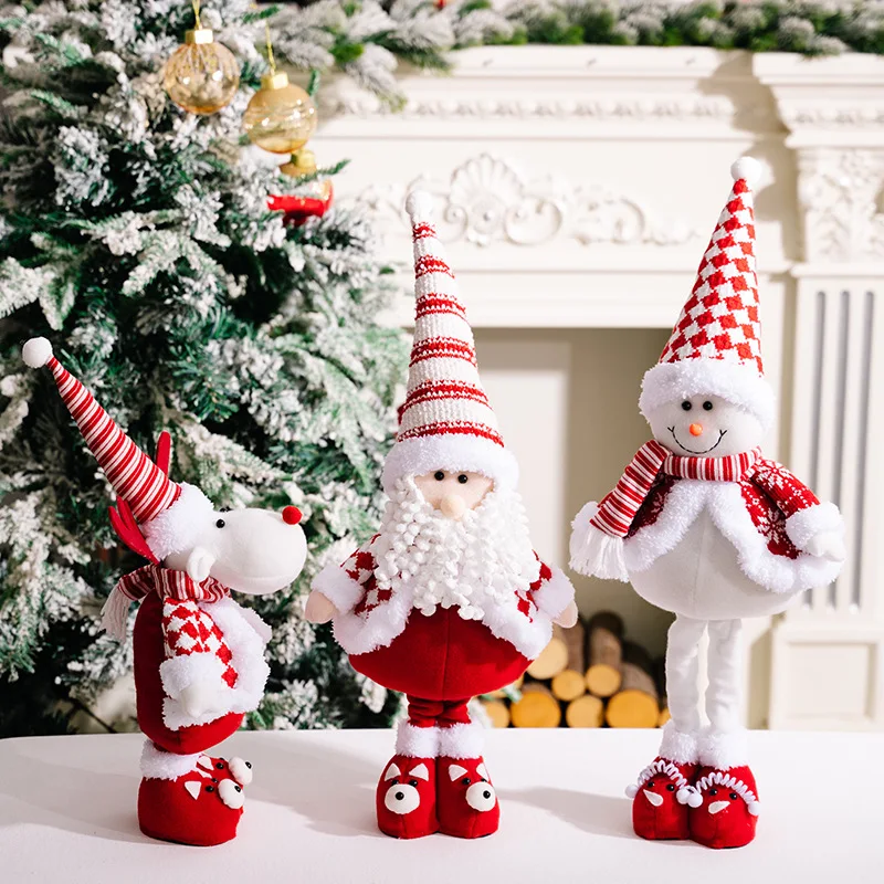 2024 New Christmas Ornament Doll Red and White Striped Santa Claus Standing Snowman Elk Telescopic Ornaments