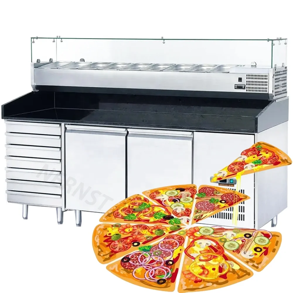 Hot Sales Wholesale 3 Doors Stainless Steel Refrigerated Pizza Work Table Commercial Counter Pizza Prep Table Refrigerator