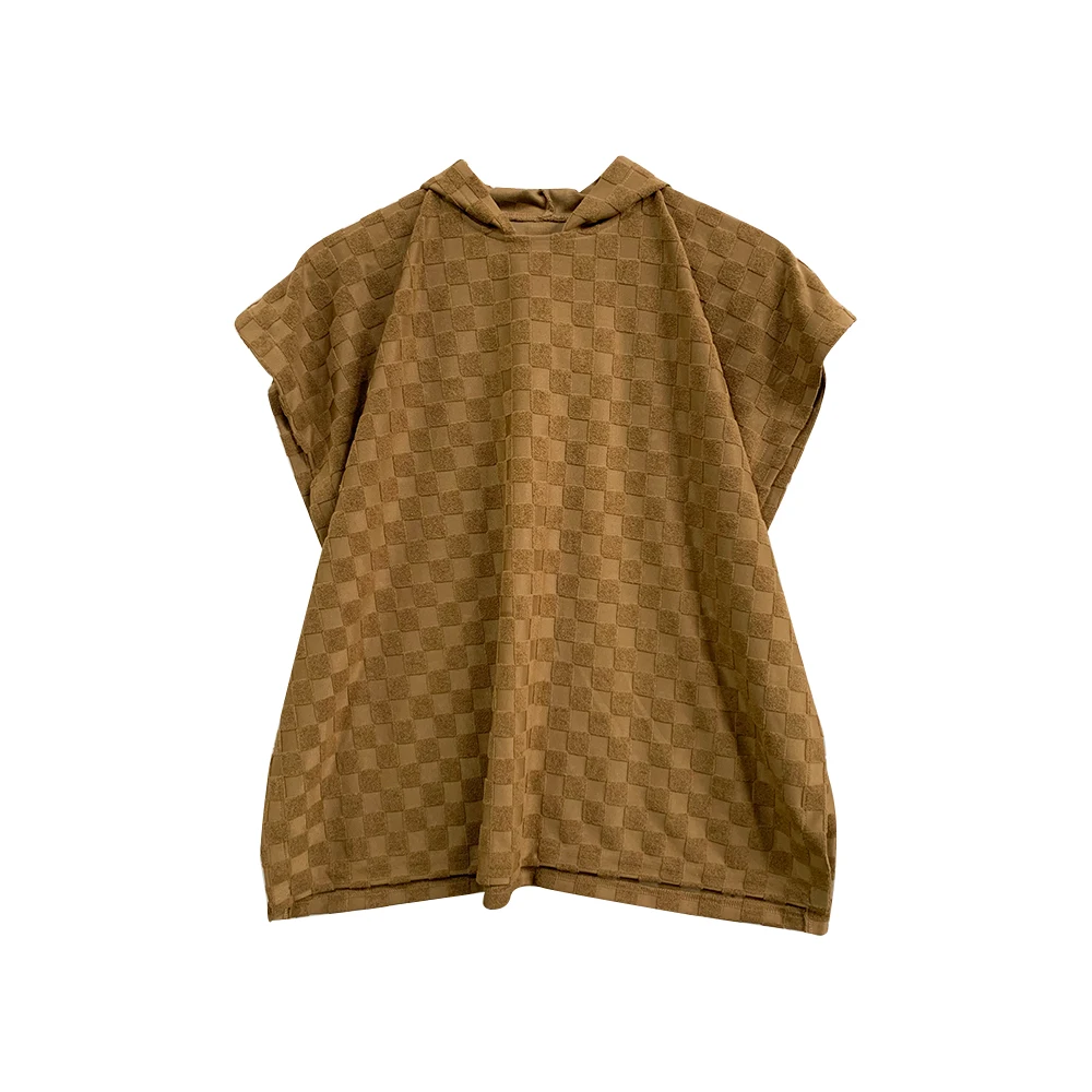 Hot sale Terry cotton Checkerboard Poncho with Buttons Toddler Hooded Cloak for Beach Swimming