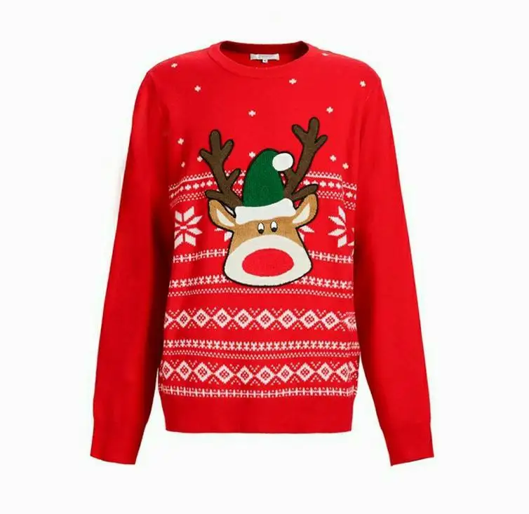 Wholesale Custom Christmas winter new styles Cartoon reindeer jacquard O neck sweater for men