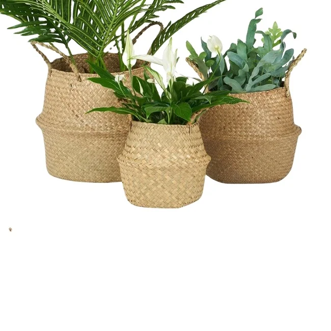 Hand laundry Seagrass Belly Storage Basket Seagrass Weaving Foldable Home Storage Bucket Toy Sundries Clothes Plants Basket