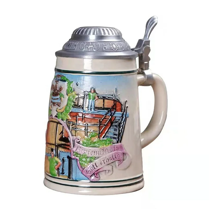 0.6L Metal Pewter Lid Stein Germany Oktoberfest Tankard with Eagle for Water and Tea Horn Coffee Mug Drinking Glass