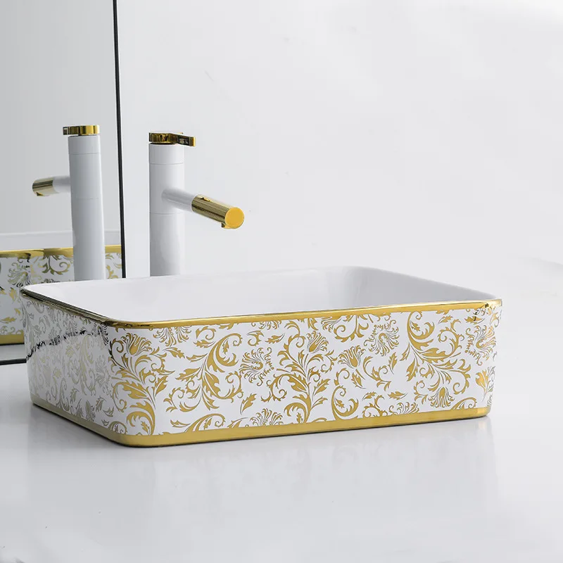 Modern luxury gold rim multi-style porcelain sanitary ware art basin ceramic face hand washbasin bathroom sinks