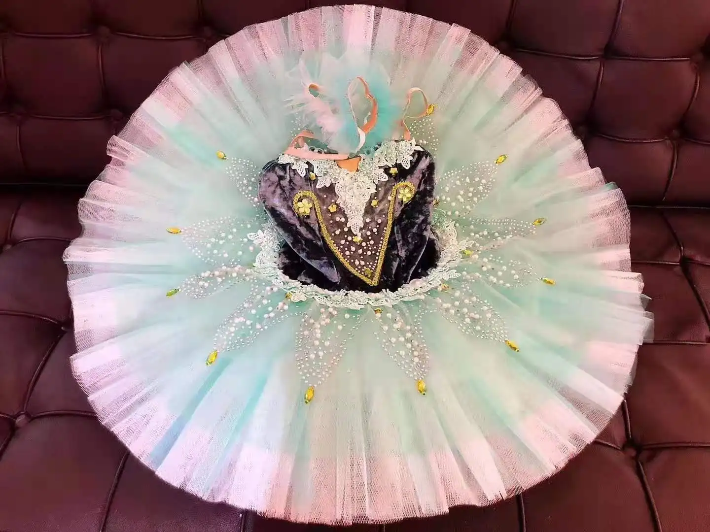 Girls ballet headpiece kid Green Esmeralda Classic Stage Performance Pancake Tutu kids stage customized ballet tutu professional