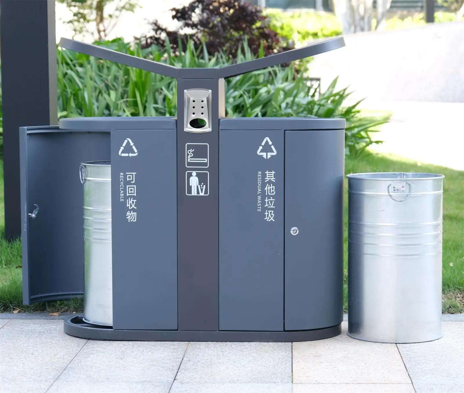 Steel dual 2 classified  trash can garbage bins for sale