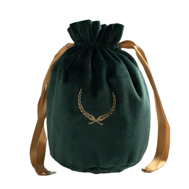 Custom Logo Printed Velvet Gift Packaging Pouch Velvet Drawstring Packaging Bag