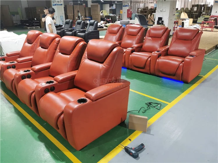 Wholesale foshan home cinema chair high quality brown electric leather chair cinema 9d virtual theater power recliner sofa